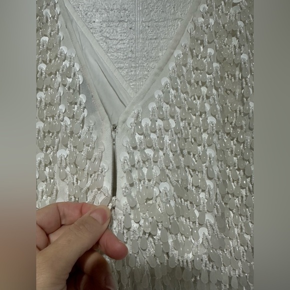 NWT ASOS DESIGN batwing embellished drip bead wrap mini dress in white SIZE 2 - Picture 8 of 16